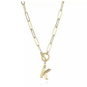 Gold “K” Initial paper clip necklace